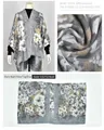 Floral print faux cashmere open front poncho shawl with rose pattern, 152x114cm detail - Dark Night Rose Haze Blue