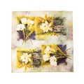 Elegant mulberry silk scarf with white floral print on yellow and purple background. - Square Scarf (FHZ24-9397) / 105*105cm / Blooming Lily