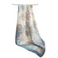 Elegant floral printed square silk-like scarf in light blue and cream colors for women - 70*70cm / Grey Blue Fallen Leaves