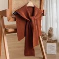 Gemütlicher rostorangefarbener Rippstrickschal für Herbst Winter Lagenlooks - 40*93cm / Karamellbraun