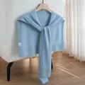 Premium light blue cashmere knit shawl shrug for women with elegant knotted design details - 48*112cm / Sky Blue
