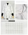 Close-up detail and full layout of white windowpane plaid poncho shawl size 152x114cm - Striped Checkered White