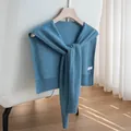 Soft cashmere knitted shawl wrap in elegant dusty blue with versatile knotted design - 48*112cm / Dark Blue