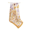 Elegant floral and ginkgo leaf 70cm square faux silk scarf with gold border - 70*70cm / Orange Purple Patchwork Floral
