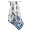 Elegant blue floral imitation silk square scarf with rose pattern on white background - 70*70cm / Grey Blue Falling Rose