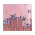 Elegant pink imitation silk scarf with purple lotus flower and seed pod print - 80*180cm / Pink Purple Lotus