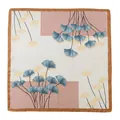 Elegant square faux silk scarf with blue and yellow ginkgo leaf print on pink and white blocks. - 70*70cm / Patchwork Nude Pink Ginkgo Leaves