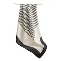 Elegant black and white geometric print square silk-like scarf with a stylish black border - 70*70cm / Black & White Geometric