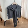 Premium dark gray cashmere knit shawl with knotted design for versatile shoulder wrap style - 48*112cm / Dark Gray