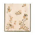 Elegant silk scarf with vintage bird and floral print, creamy yellow and olive green border - 80*180cm / Bird on Branch