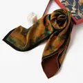 Vintage mulberry silk scarf featuring Chinese landscape jacquard in golden brown tones - Large Square / 106*106cm / Antique Landscape (9009-1)