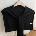Elegant black cashmere knitted shawl for women featuring a stylish knotted front design - 48*112cm / Black