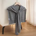 Elegant grey cashmere knitted wrap shawl with stylish knot design for women's wear - 48*112cm / Light Gray