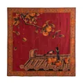 Elegant red Xiangyunsha silk scarf with traditional persimmon and magpie patterns - FHZ25-90285-1 Xiangyun Silk Hand-Rolled Persimmons of Fortune / 105*105cm