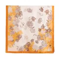 Elegant floral silk-like scarf with orange chrysanthemum print on white background for women - 80*180cm / Orange