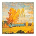 Hangzhou Maulbeerseide quadratisches Tuch mit herbstlicher Ölgemälde-Landschaft - Goldene Waldtextur (FHZ24-9313-1)