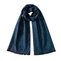 Elegant teal and navy blue silk brushed long scarf with geometric herringbone pattern - Blue / 180x30cm Pieces/Pack