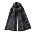 Luxurious navy and grey geometric pattern silk brushed long scarf with fringe edges - Checkerboard Lines Navy / 180x30cm Pieces/Pack