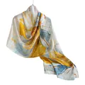 Elegant mulberry silk scarf with yellow and blue oil painting abstract floral print - 55x170cm / Sunny Floral (FHZ25-9588-1)