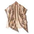 Elegant silk wool blend triangular scarf with black paisley print in beige finish - Black Coffee Small Paisley