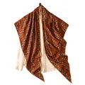 Elegant brown silk wool triangle scarf featuring a nautical rope knot pattern design - Triangle Scarf (FHZ25-90227-1) / Orange Green Rope