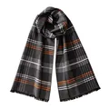 Elegant grey and orange plaid silk scarf with delicate fringed edges for autumn/winter - Black Gray Orange Plaid / 180x30cm Pieces/Pack