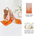 Elegant 100% mulberry silk scarf featuring a vibrant orange ginkgo leaf print design. - Orange Ginkgo Leaf (9603-2) / 42x160cm