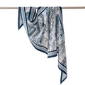 Elegant silk wool scarf featuring a classic blue and white toile de jouy pastoral print. - 120x41cm / Blue Landscape