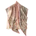Elegant silk and wool blend scarf with floral pattern for travel and sun protection - Triangle Scarf (FHZ25-90228-1) / Tropical Plants