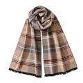 Classic plaid mulberry silk brushed long scarf in beige and red with fringes - Gray Camel Red Plaid / 180x30cm Pieces/Pack