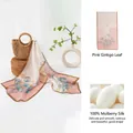 Elegant 100% mulberry silk scarf with a pink ginkgo leaf design for luxury fashion - Pink Ginkgo Leaf (9603-1) / 42x160cm