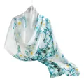 Elegant women's mulberry silk scarf featuring teal blue floral prints on a white background - 55x170cm / Blue Green Camellia (FHZ25-9591-1)