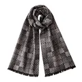 Grey and black geometric patterned brushed silk long scarf with fringe details. - Checkerboard Lines Dark Gray / 180x30cm Pieces/Pack