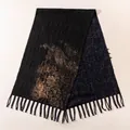 Double-sided Xiangyun silk scarf with golden peacock and rose jacquard motifs. - Long Scarf Shawl / 200*50cm / Double Layer Peacock Rose (90273-1)