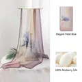 Elegant blue floral 100% mulberry silk scarf featuring a soft and sheer texture - Elegant Petal Blue (9599-1) / 42x160cm