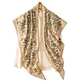 Elegant silk and wool blend scarf featuring a green botanical leaf pattern for versatile styling - Pink and Green Leaf