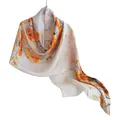 Elegant mulberry silk scarf with orange persimmon floral print on white, variant view - 55x170cm / Harvest Persimmon (FHZ25-9592-1)