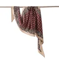 Vintage silk and wool blend scarf with red floral pattern and tan borders for women - Lace Floral (FHZ25-90263-3) / 134x41cm / Caramel color