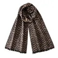 Brown and black herringbone pattern silk scarf with elegant fringed edges. - Black Beige W Stripe / 180x30cm Pieces/Pack