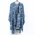 Elegant blue floral faux cashmere shawl with split front design for spring and summer - Multicolor Rose Blue