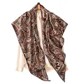Luxury paisley pattern silk wool scarf, elegant triangular shawl wrap for women accessory - Orange Blue Random Flowers