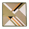 Elegant mulberry silk square scarf featuring geometric patterns and a green border - Tea Green Patchwork