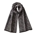Elegant grey zigzag pattern silk scarf with delicate fringe detail for winter. - Black Gray W Stripe / 180x30cm Pieces/Pack