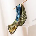 Elegant silk scarf featuring premium green and blue floral prints for stylish sun protection - 65*65 / Lantern Blue