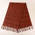 Vintage russet mulberry silk Xiangyun Sha scarf with jacquard patterns and tassels - FHZ25-90276-1 Xiangyun Silk - Double-layer Vintage Ribbed / 200*50cm
