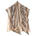 Elegant paisley silk wool triangular scarf with geometric border in beige - Beige Paisley