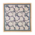 Elegant mulberry silk square scarf with blue peony floral print and border. - Gray Blue Border Floral
