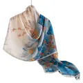 Elegant mulberry silk scarf with traditional Chinese plum blossom and fan print - 55x170cm / Chinese Fan Design (FHZ25-9596-1)