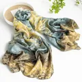 Luxurious mulberry silk scarf featuring an abstract yellow and blue oil painting print - 110*190cm / Lake Blue Jacquard (FHZ24-9150-1)
