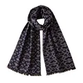 Elegant silk brushed long scarf with navy repeating scroll pattern and fringe. - Blue Gray / 180x30cm Pieces/Pack